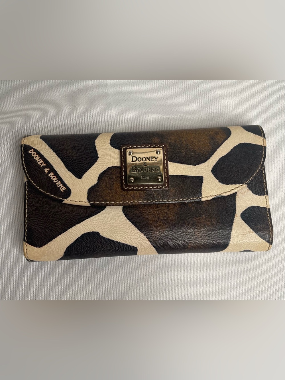 Dooney & Bourke Brown and Cream Giraffe-Print Leather Wallet
